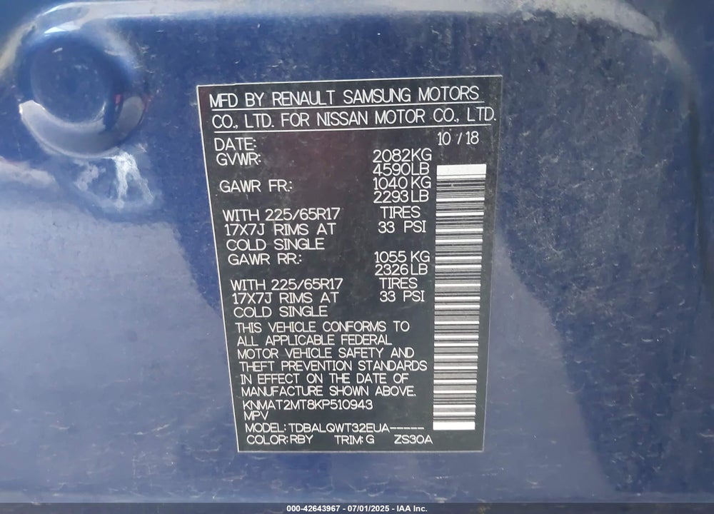 2019 NISSAN ROGUE VIN: KNMAT2MT8KP510943