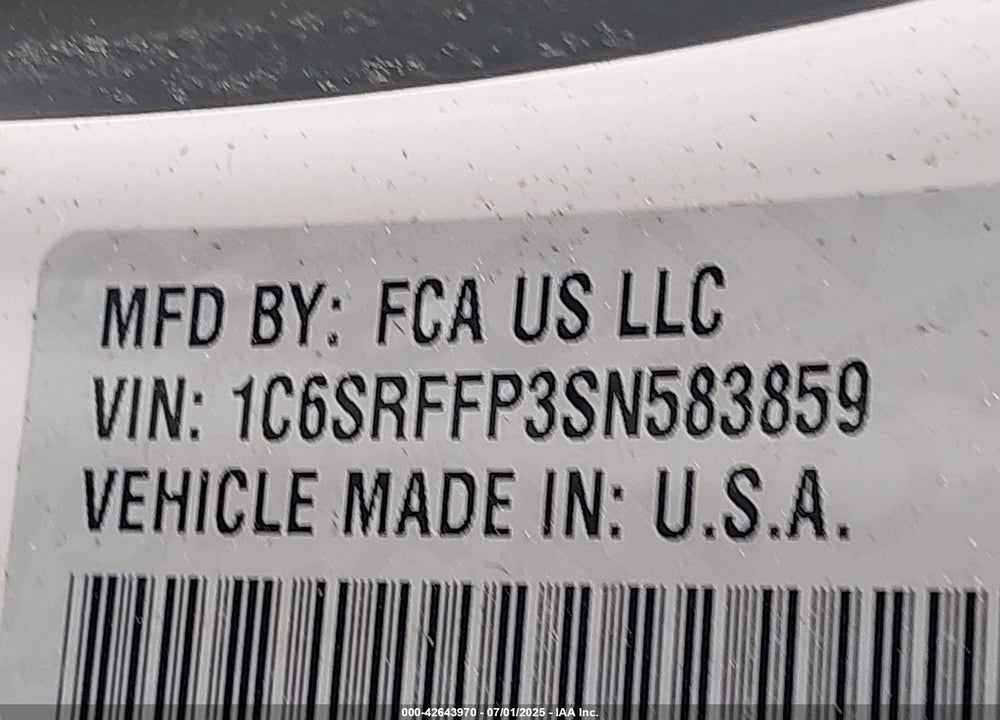 2025 RAM 1500 VIN: 1C6SRFFP3SN583859