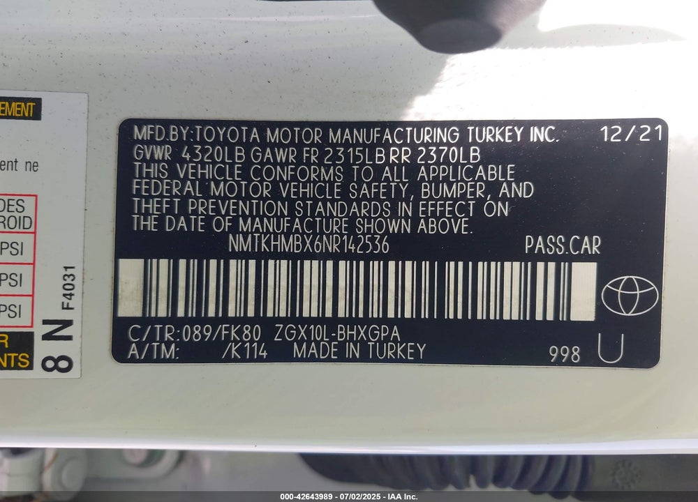 2022 TOYOTA C-HR VIN: NMTKHMBX6NR142536