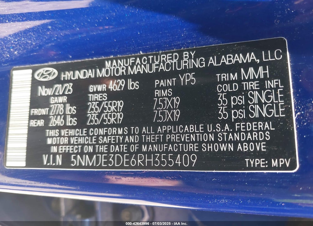 2024 HYUNDAI TUCSON VIN: 5NMJE3DE6RH355409