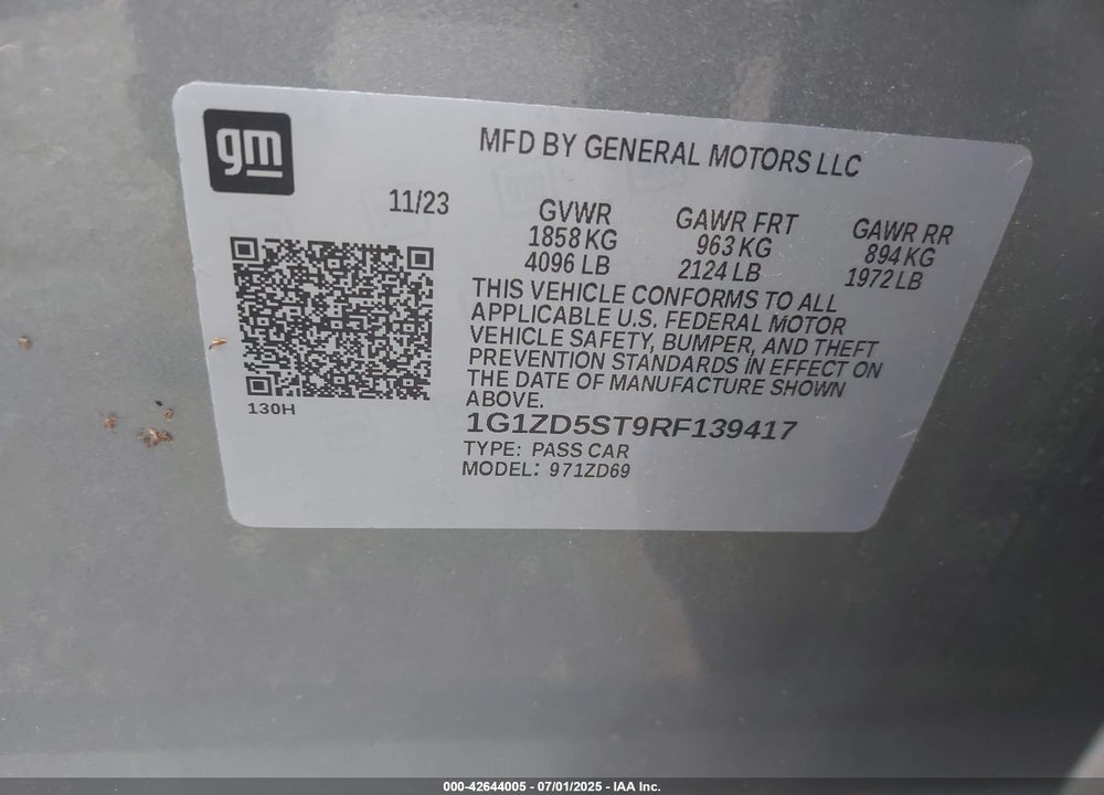 2024 CHEVROLET MALIBU VIN: 1G1ZD5ST9RF139417