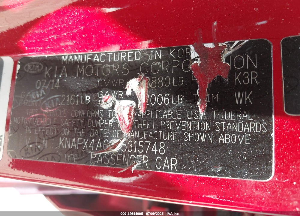 2015 KIA FORTE VIN: KNAFX4A66F5315748