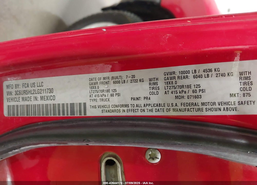 2020 RAM 2500 VIN: 3C6UR5HL2LG211730