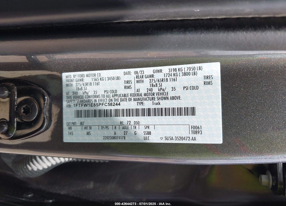 2023 FORD F-150 XLT VIN: 1FTFW1E85PFC58244