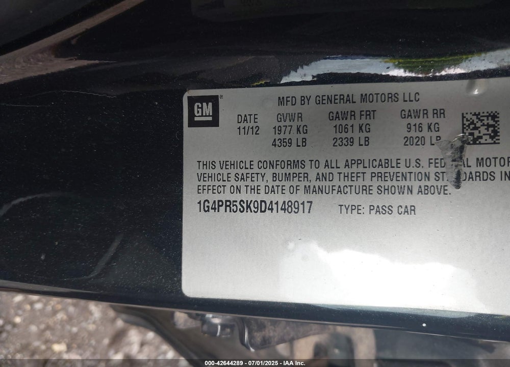 2013 BUICK VERANO VIN: 1G4PR5SK9D4148917