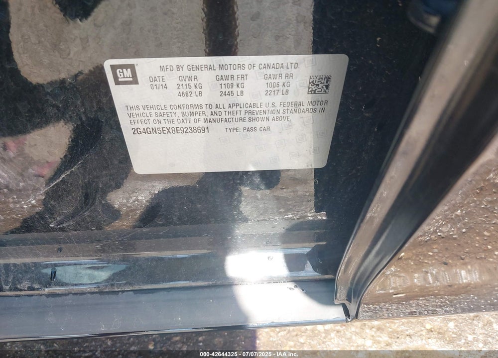 2014 BUICK REGAL VIN: 2G4GN5EX8E9238691