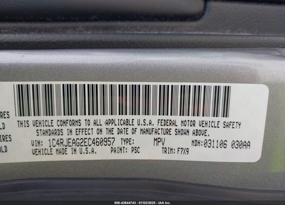 2014 JEEP GRAND CHEROKEE VIN: 1C4RJEAG2EC460957