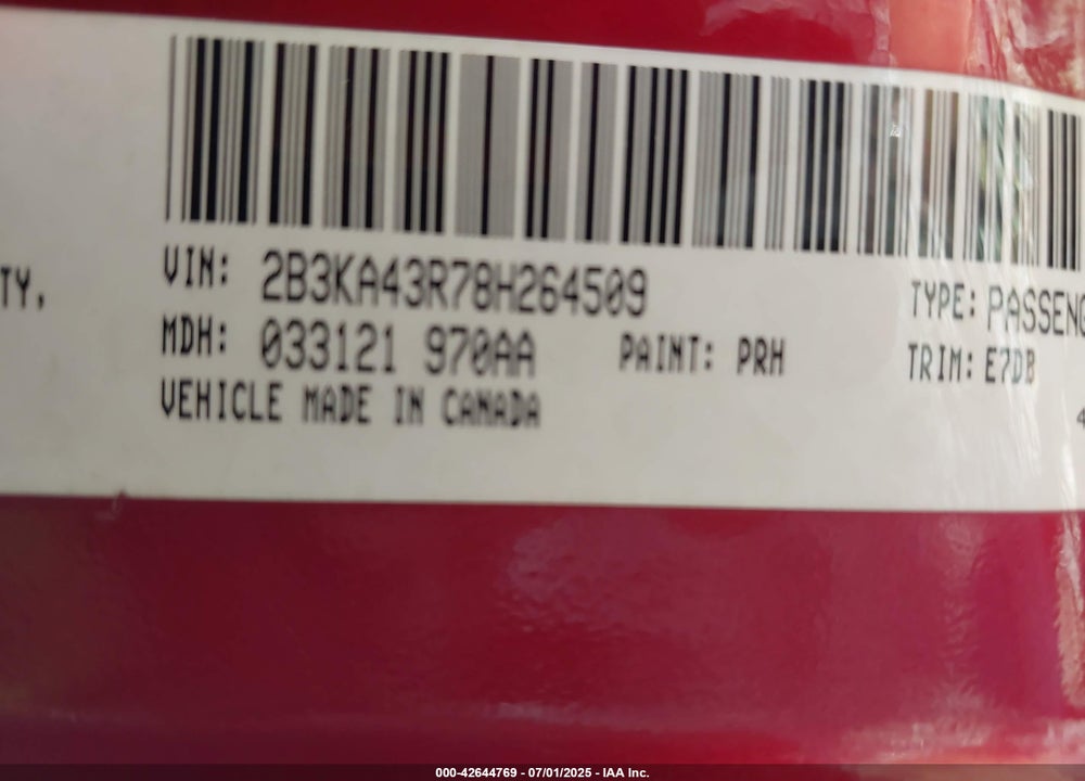 2008 DODGE CHARGER VIN: 2B3KA43R78H264509