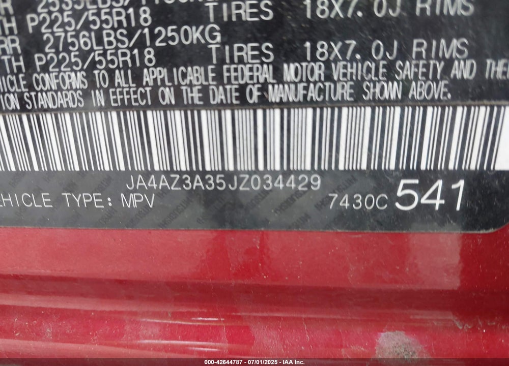 2018 MITSUBISHI OUTLANDER VIN: JA4AZ3A35JZ034429