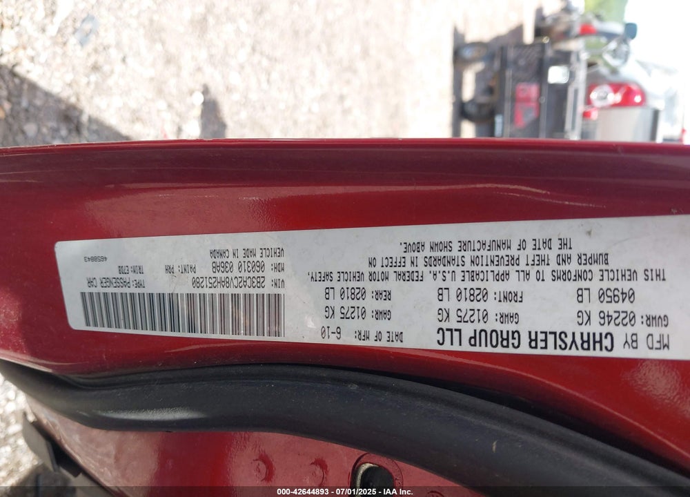 2010 DODGE CHARGER VIN: 2B3CA2CV8AH251280