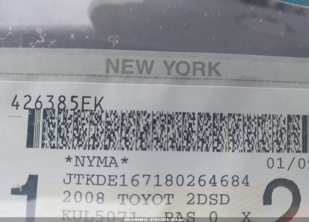 2008 SCION TC VIN: JTKDE167180264684
