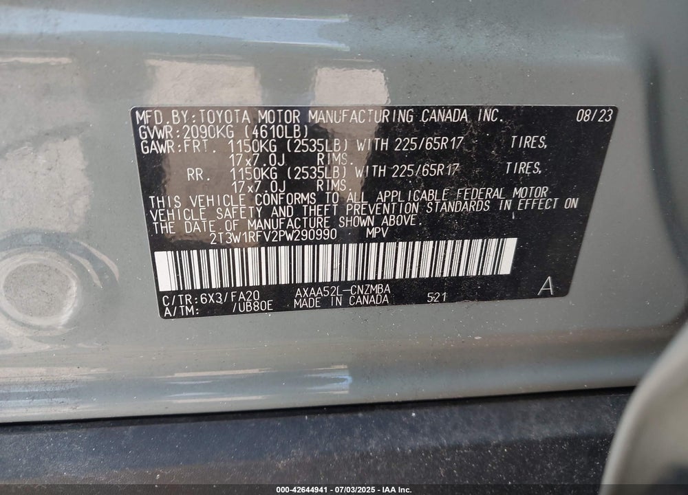 2023 TOYOTA RAV4 VIN: 2T3W1RFV2PW290990