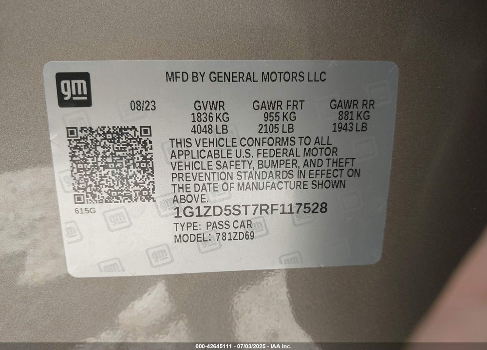 2024 CHEVROLET MALIBU FWD 1LT VIN: 1G1ZD5ST7RF117528