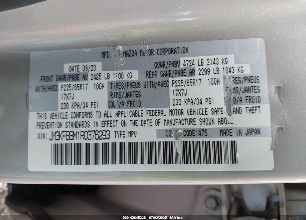 2024 MAZDA CX-5 VIN: JM3KFBBM1R0376293
