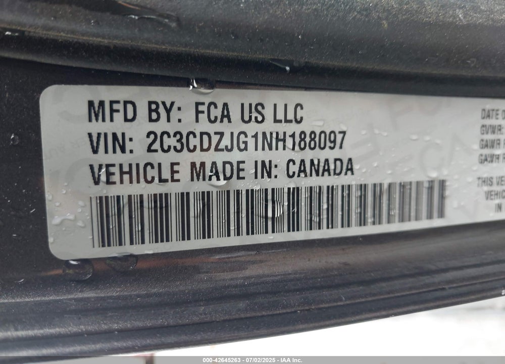 2022 DODGE CHALLENGER VIN: 2C3CDZJG1NH188097