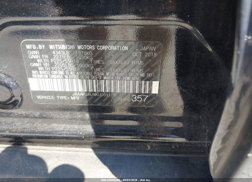 2019 MITSUBISHI OUTLANDER SPORT VIN: JA4AP3AUXKU009118