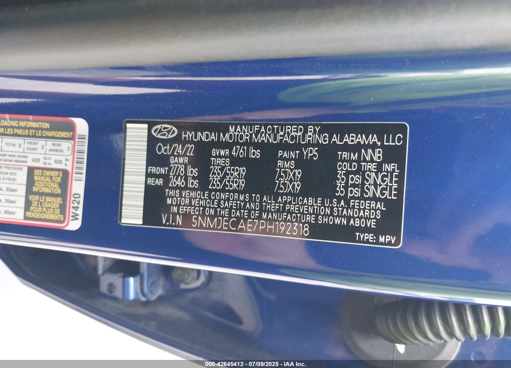 2023 HYUNDAI TUCSON VIN: 5NMJECAE7PH192318