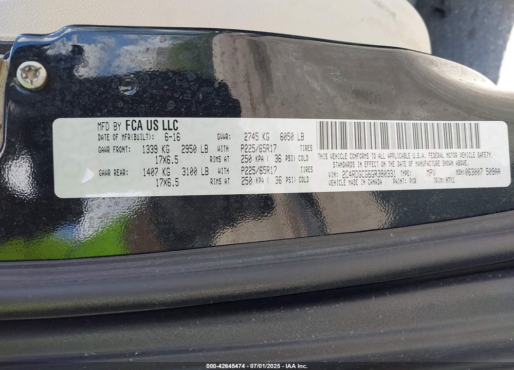 2016 DODGE GRAND CARAVAN SXT VIN: 2C4RDGCG6GR380331