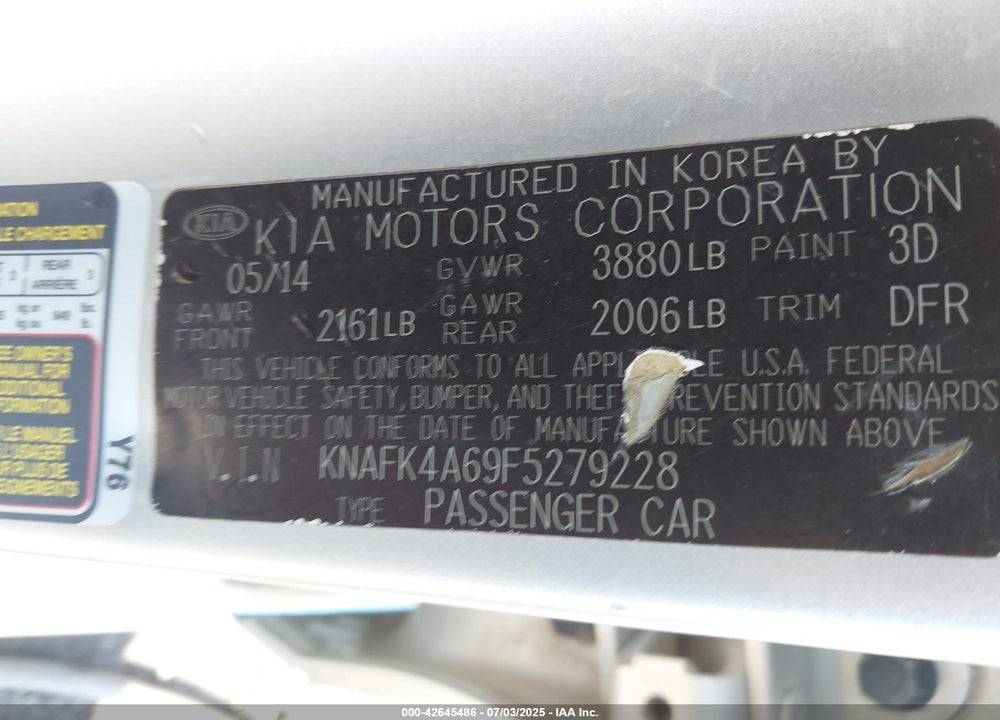 2015 KIA FORTE VIN: KNAFK4A69F5279228