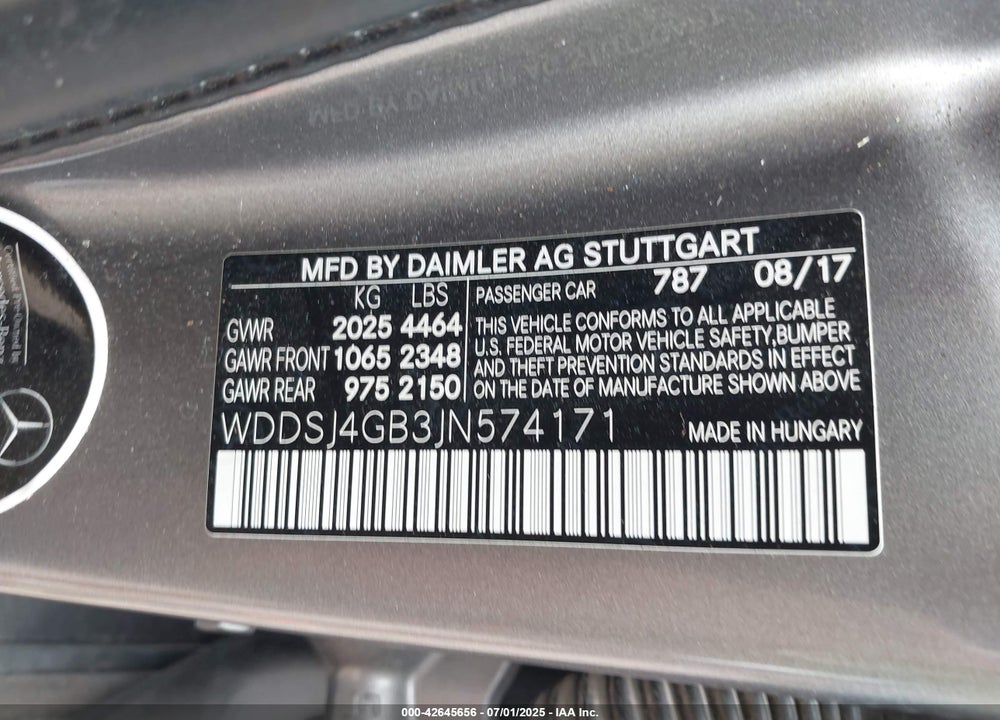 2018 MERCEDES-BENZ CLA 250 VIN: WDDSJ4GB3JN574171
