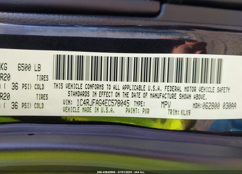 2014 JEEP GRAND CHEROKEE ALTITUDE VIN: 1C4RJFAG4EC578045