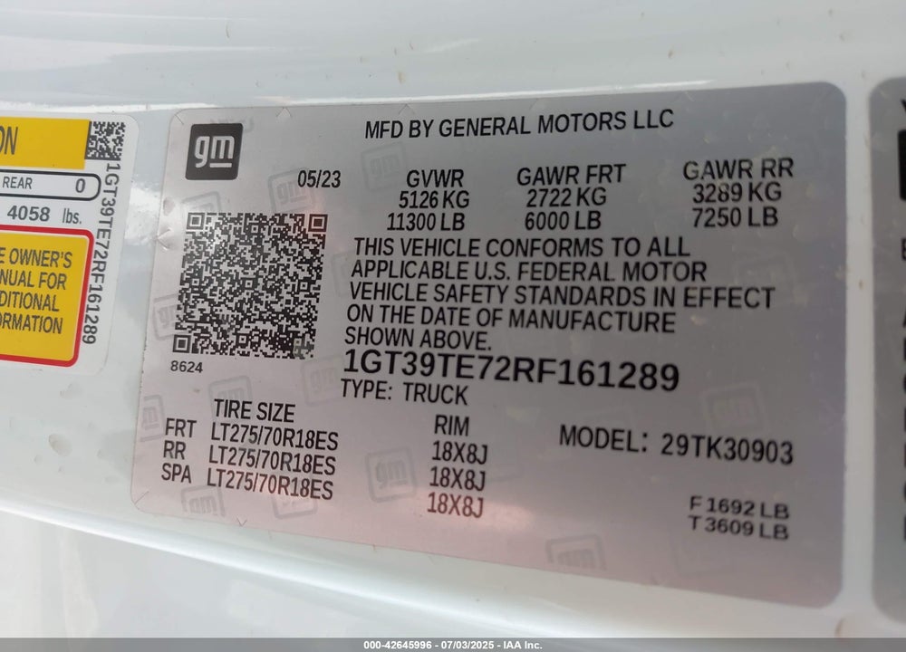 2024 GMC SIERRA K3500 SLE VIN: 1GT39TE72RF161289