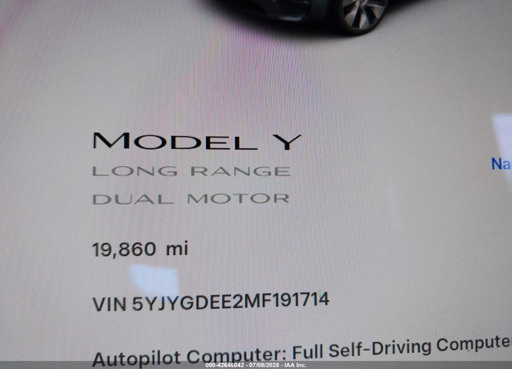 2021 TESLA MODEL Y LONG RANGE DUAL MOTOR ALL-WHEEL DRIVE VIN: 5YJYGDEE2MF191714