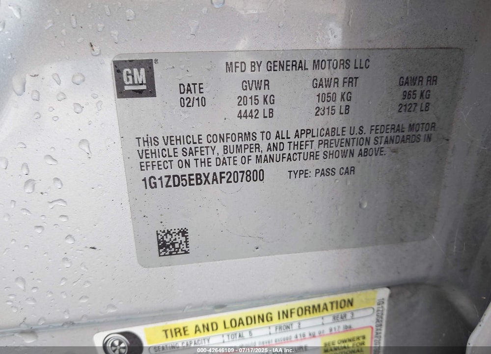 2010 CHEVROLET MALIBU VIN: 1G1ZD5EBXAF207800