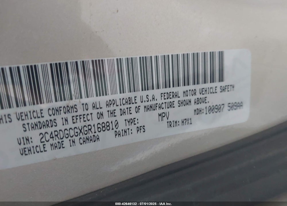 2016 DODGE GRAND CARAVAN SXT VIN: 2C4RDGCGXGR168810
