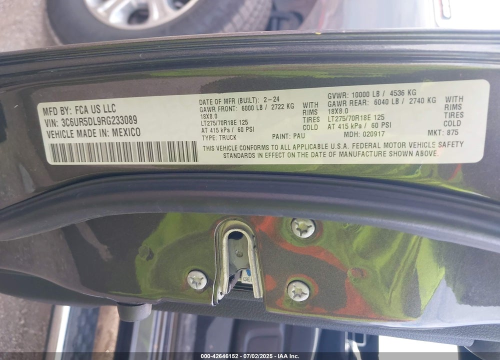 2024 RAM 2500 VIN: 3C6UR5DL9RG233089