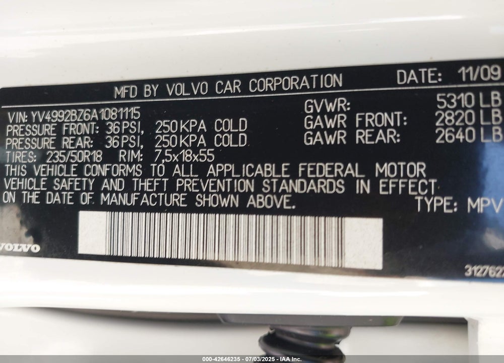 2010 VOLVO XC70 VIN: YV4992BZ6A1081115