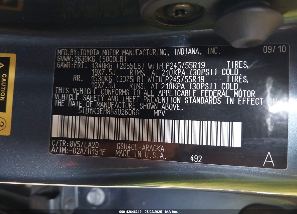 2011 TOYOTA HIGHLANDER LIMITED V6 VIN: 5TDYK3EH8BS026066