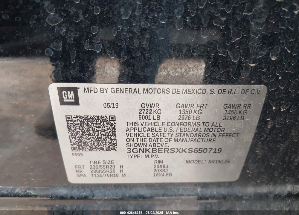 2019 CHEVROLET BLAZER VIN: 3GNKBERSXKS650719