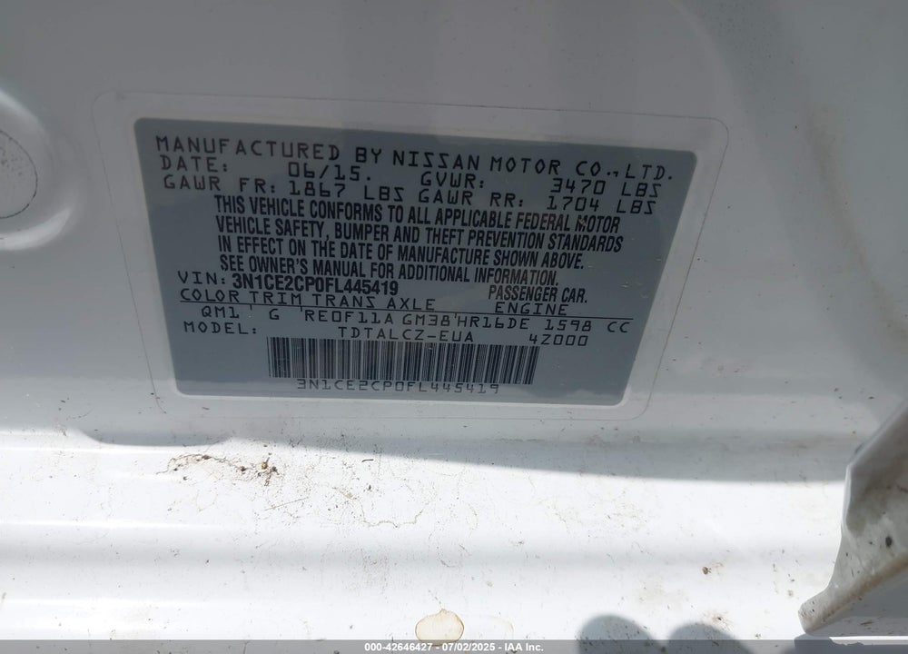2015 NISSAN VERSA NOTE VIN: 3N1CE2CP0FL445419