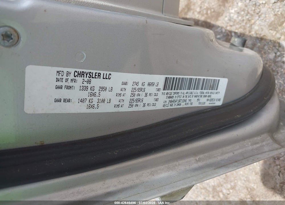 2008 CHRYSLER TOWN & COUNTRY TOURING VIN: 2A8HR54P18R716946