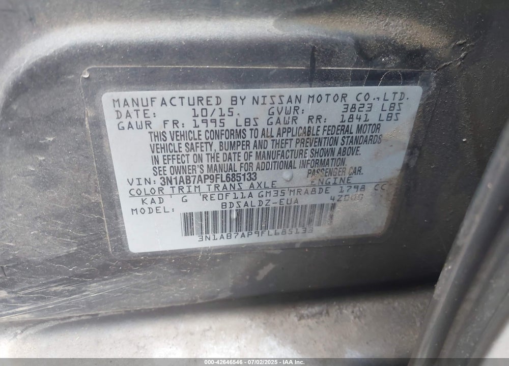 2015 NISSAN SENTRA VIN: 3N1AB7AP9FL685133