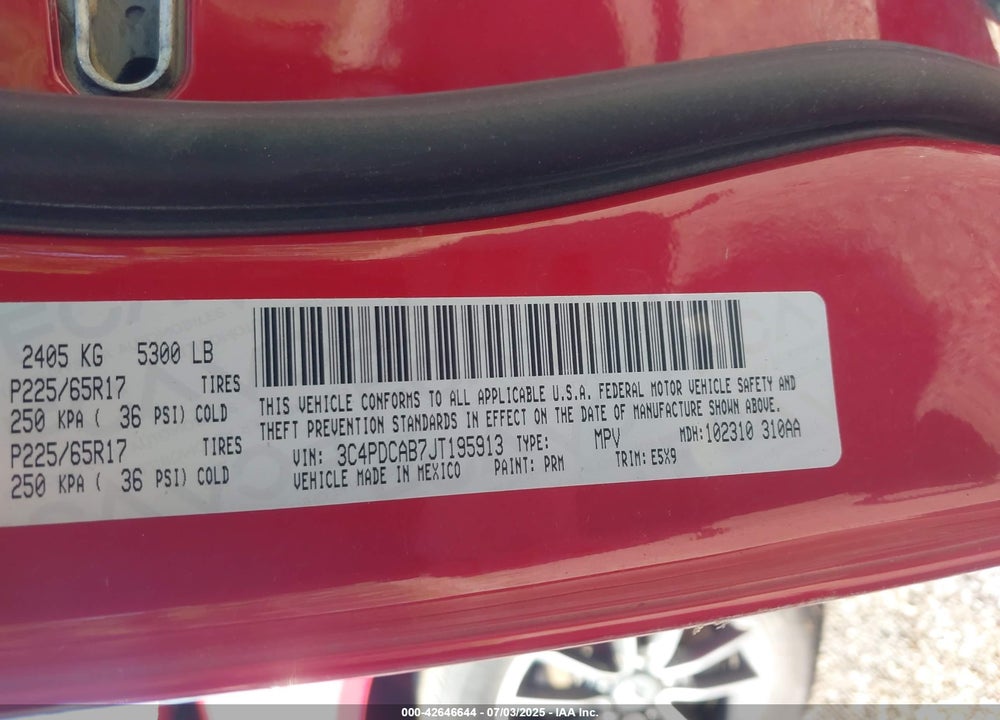 2018 DODGE JOURNEY VIN: 3C4PDCAB7JT195913