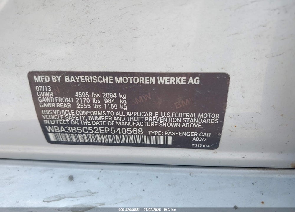2014 BMW 328I VIN: WBA3B5C52EP540568