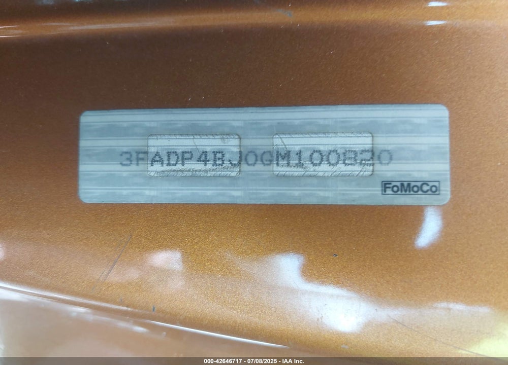 2016 FORD FIESTA VIN: 3FADP4BJ0GM100820