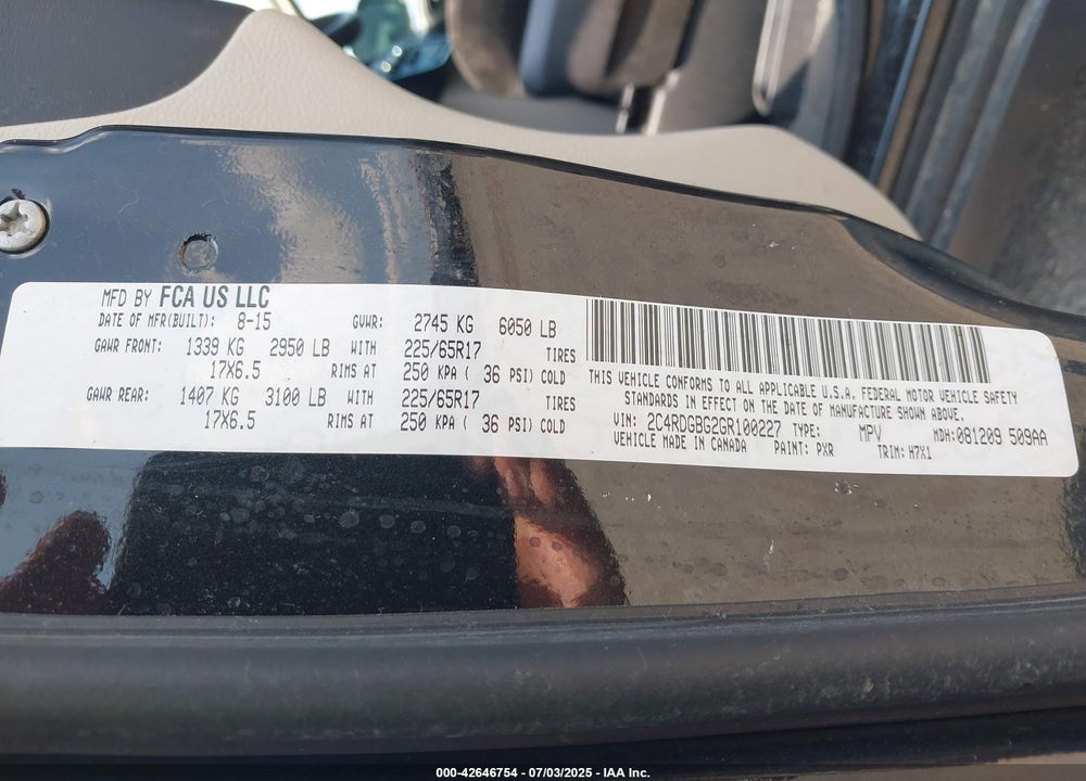 2016 DODGE GRAND CARAVAN SE VIN: 2C4RDGBG2GR100227