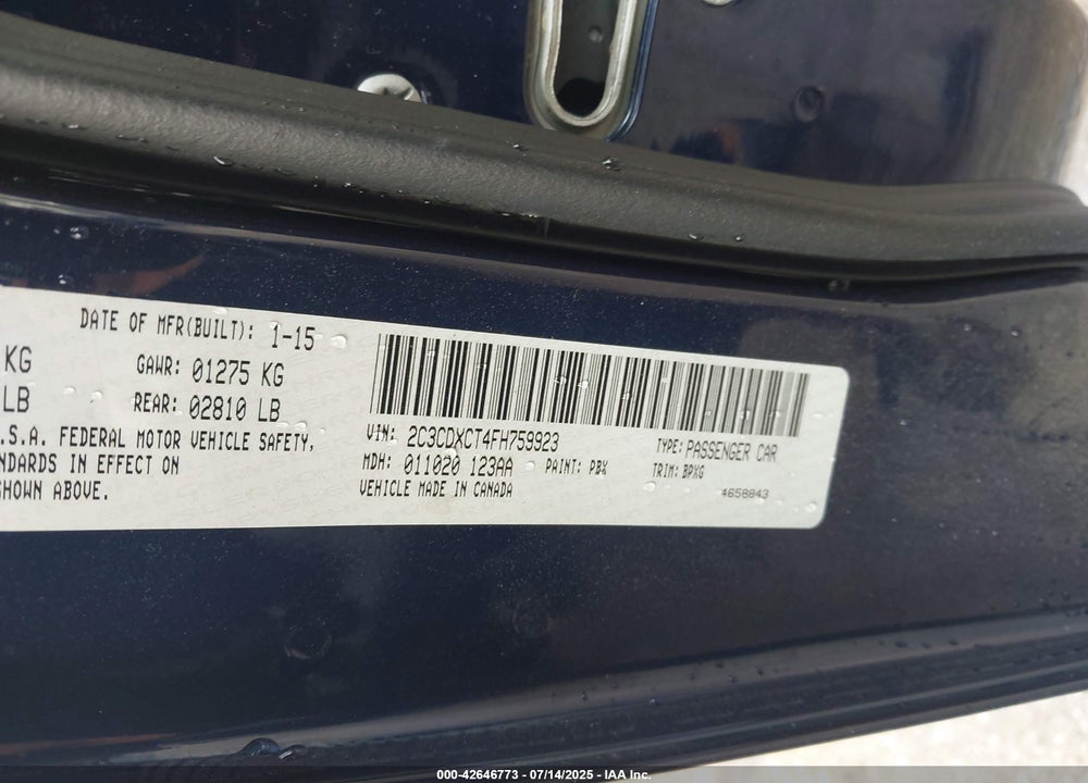 2015 DODGE CHARGER VIN: 2C3CDXCT4FH759923