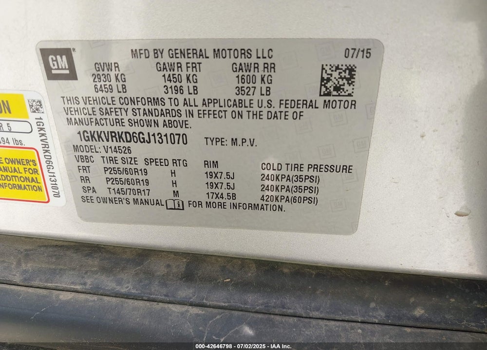 2016 GMC ACADIA VIN: 1GKKVRKD6GJ131070