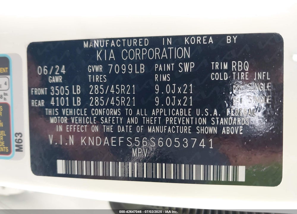 2025 KIA EV9 VIN: KNDAEFS56S6053741