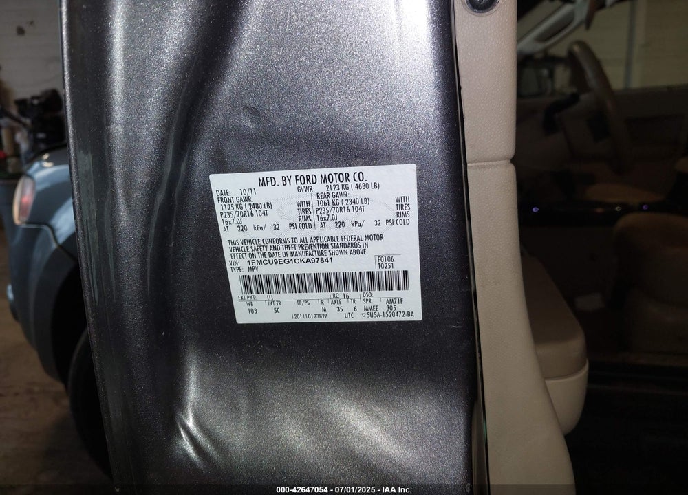 2012 FORD ESCAPE VIN: 1FMCU9EG1CKA97841