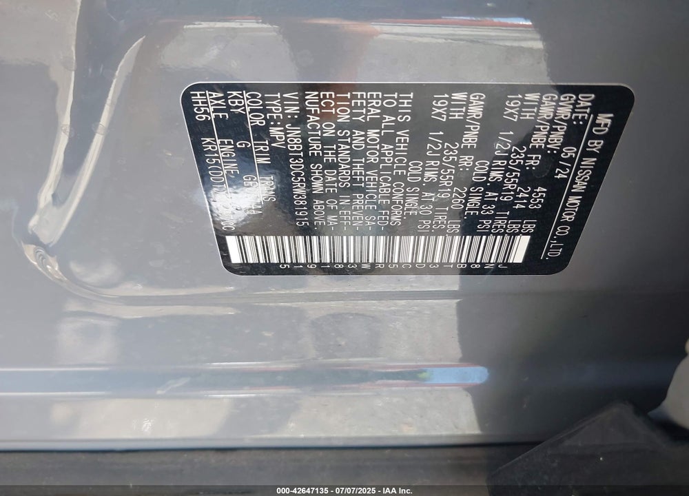 2024 NISSAN ROGUE VIN: JN8BT3DC5RW381915