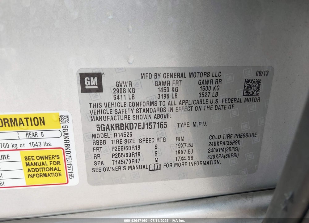 2014 BUICK ENCLAVE LEATHER VIN: 5GAKRBKD7EJ157165