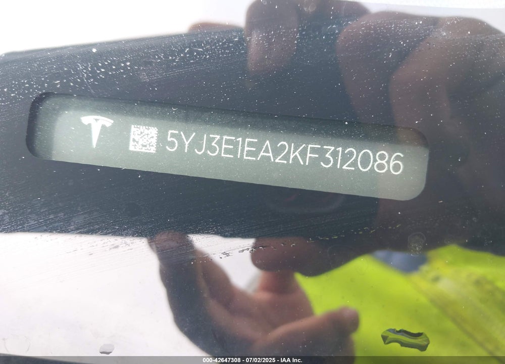 2019 TESLA MODEL 3 VIN: 5YJ3E1EA2KF312086