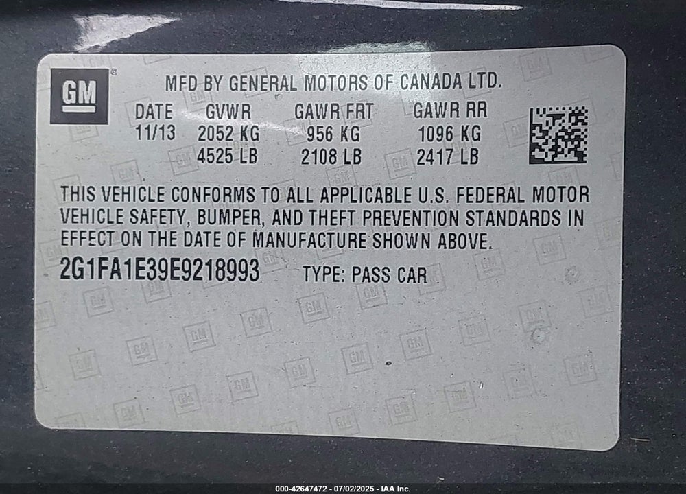 2014 CHEVROLET CAMARO VIN: 2G1FA1E39E9218993
