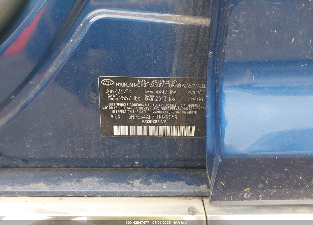 2015 HYUNDAI SONATA VIN: 5NPE34AF7FH029059