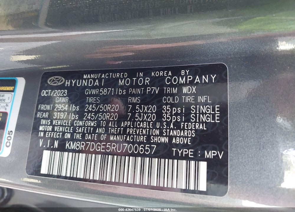 2024 HYUNDAI PALISADE VIN: KM8R7DGE5RU700657